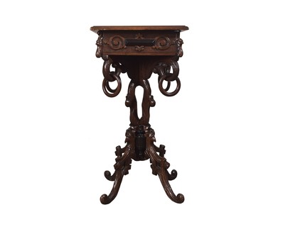 Антикварный столик для рукоделия XIX века из ореха