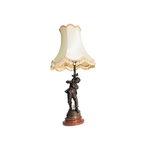 Старинная настольная лампа с резной фигурой  и тканным абажуром 1860-го года