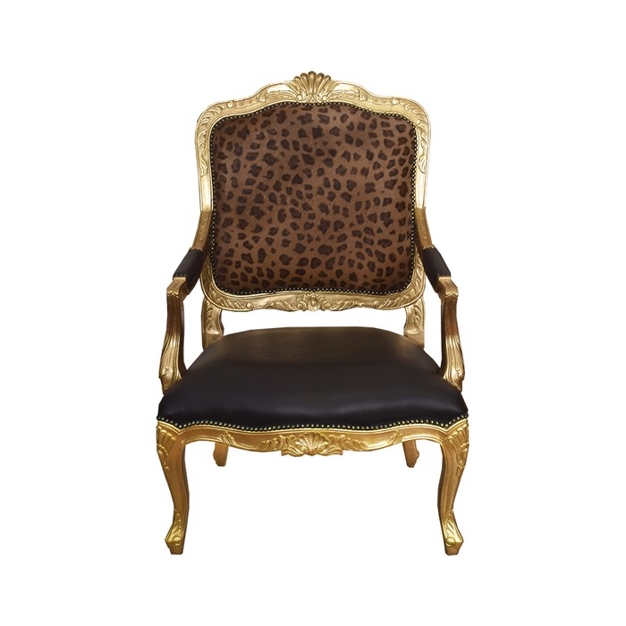 Кресло в стиле барокко золотое с кожаной обивкой