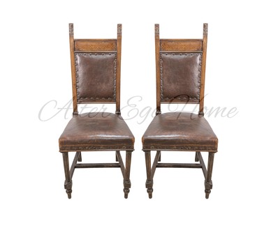 Комплект из 2-х антикварных стульев с кожаной обивкой 1880-х гг.