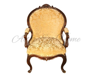 Антикварное кресло с круглой спинкой тёмного дуба 1850-х гг. 