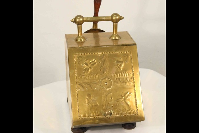 Антикварное латунное ведро для золы (зольник) с совочком 1900-х гг. 