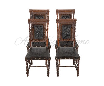 Комплект из четырех стульев с кожаной обивкой 1850-х гг.