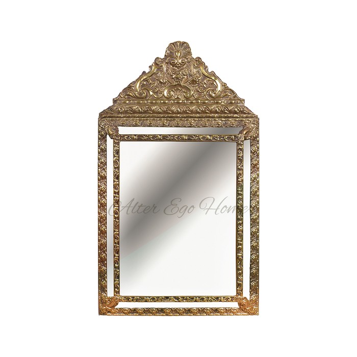 Антикварное зеркало начала XX века в латунной раме