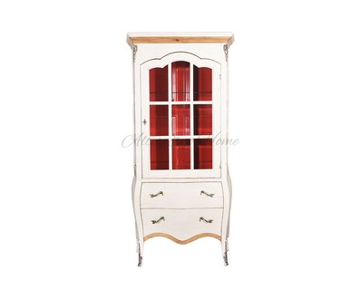 Бело-красный шкаф-витрина из массива вишни 