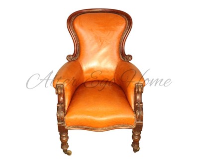 Антикварное кресло с кожаной обивкой 1850-х гг. 