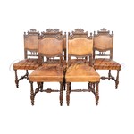 Комплект из 6-ти антикварных резных стульев с кожаной обивкой 1860-х гг. 