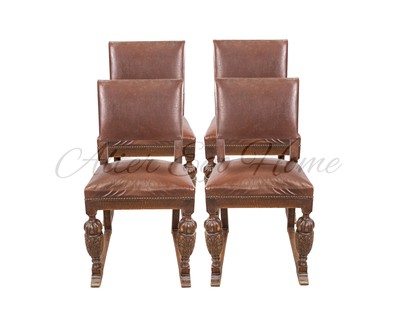 Комплект антикварных дубовых стульев с кожаной обивкой 1930-х гг.