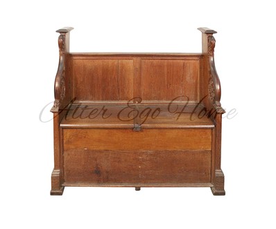 Антикварная дубовая скамья с резными локотками 1880-х гг. 