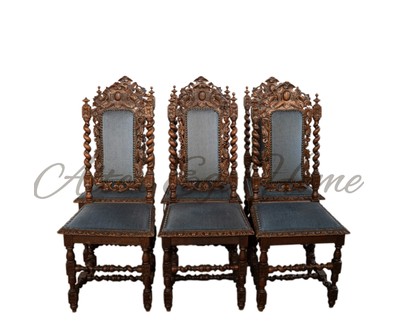 Комплект из 6-ти антикварных стульев в стиле неоренессанс с резным навершием 1850-х гг. 