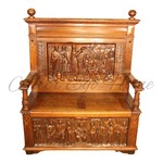 Антикварная скамья с резными сюжетами 1880-х гг. 