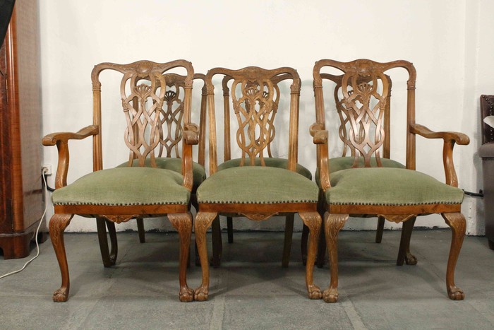 Комплект антикварной мебели для сидения в стиле Томаса Чиппендейла 1890-х гг. 