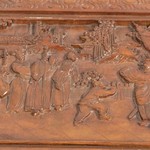 Антикварный китайский сундук из тика с резными филенками 1910-х гг. 