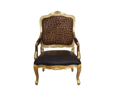 Кресло в стиле барокко золотое с кожаной обивкой