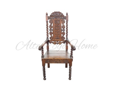 Антикварный дубовый стул с высокой спинкой 1880-х гг.