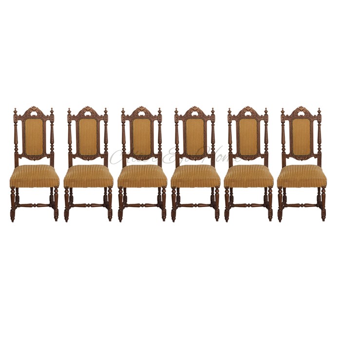 Антикварный комплект из 6-и дубовых стульев с высокой спинкой