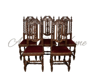 Комплект из 5-ти антикварных стульев со спинкой из сквозной резьбы 1850-х гг. 