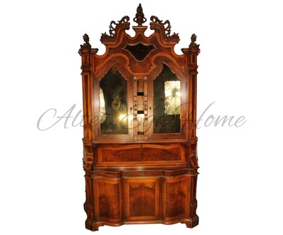 Антикварный шкаф-секретер с разомкнутым фронтоном 1950-х гг. 