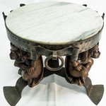 Антикварный кофейный столик с кованным каркасом и мраморной столешницей