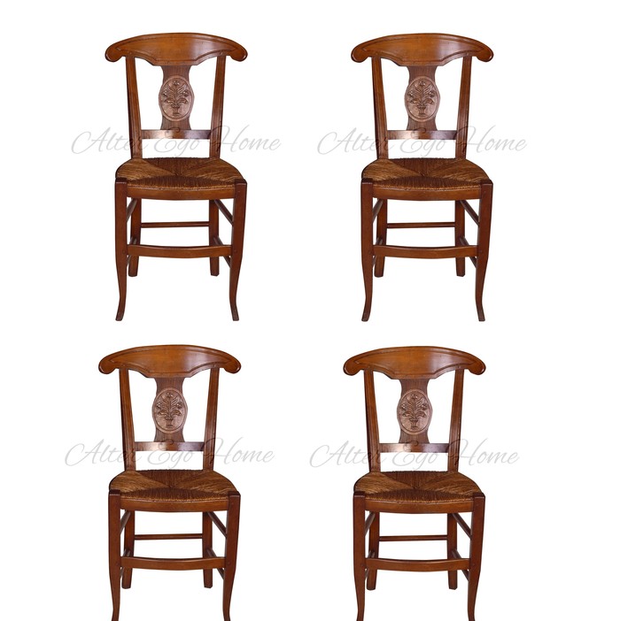 Антикварные французские стулья из ореха с плетеным сидением (комплект 4 шт)