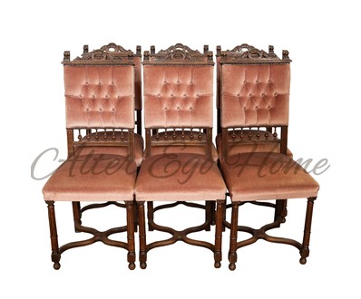 Комплект из шести антикварных стульев в стиле неоренессанс со спинкой капитоне 1860-х гг. 