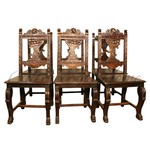 Комплект из антикварных стульев из каштана с резной спинкой 1910-х гг. 