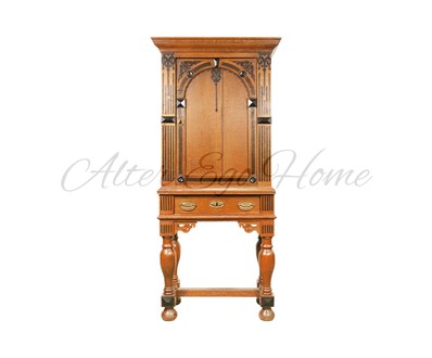 Антикварный шкаф с арочным резным убранством на высоких ножках 1860-х гг.  