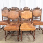 Комплект из 6-ти антикварных резных стульев с кожаной обивкой 1860-х гг. 