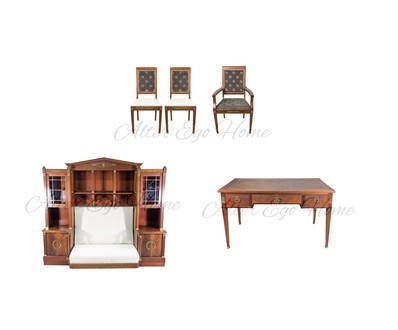 Комплект антикварной мебели для кабинета красного дерева 1910-х гг.