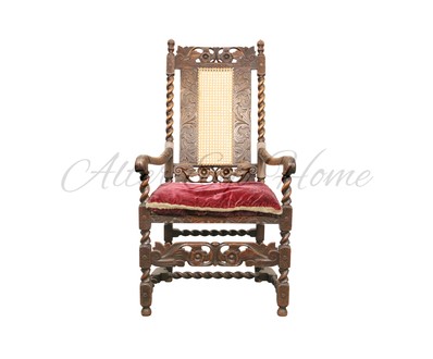 Антикварное дубовое кресло с ротанговой спинкой 1860-х гг. 