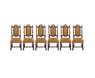 Антикварный комплект из 6-и дубовых стульев с высокой спинкой