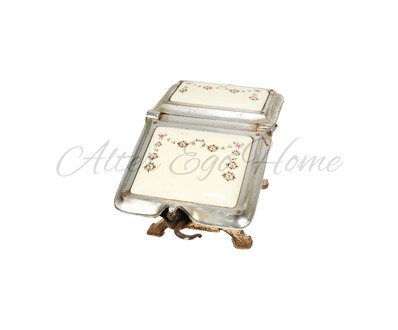 Антикварный эмалированный зольник с цветочным орнаментом 1900-х гг. 