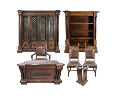 Комплект антикварной мебели из ореха для кабинета 1880-х гг.