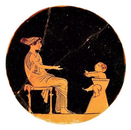 Древнегреческое изображение ребенка в детском стульчике